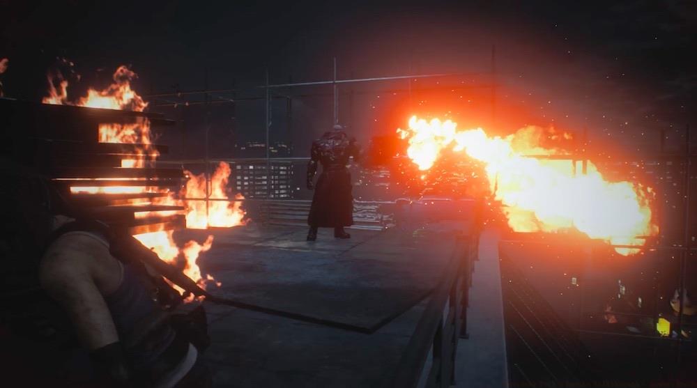 Stay clear of the Nemesis and his flamethrower and aim for the tank on his back. He's quick and will often dodge your grenade launcher rounds, so try to stun him with the generator before laying into him.